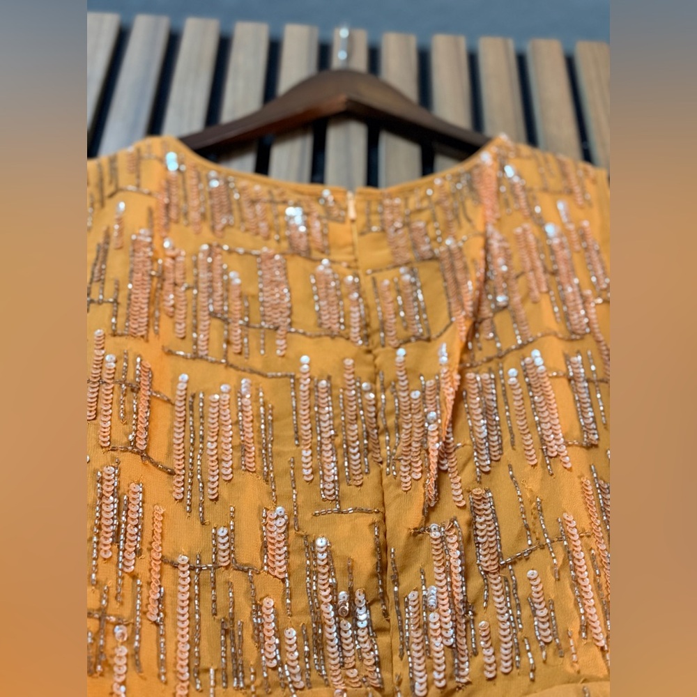Mac Duggal Orange and Gold Midi Dress - Picture 7 of 8
